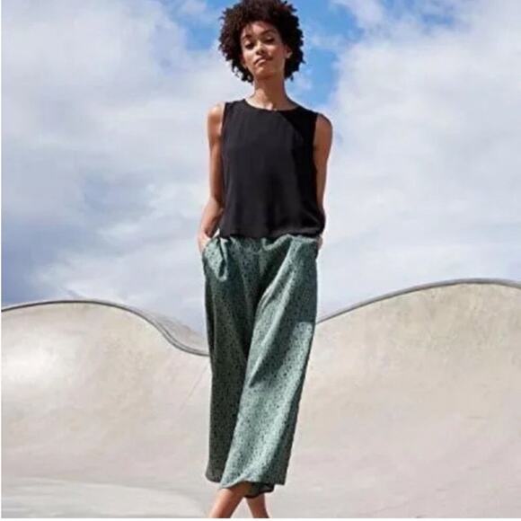 Eileen Fisher Green Nori Silk Dash Print Cropped Wide Leg Pant XL S9KWA-P3236P - Picture 16 of 16